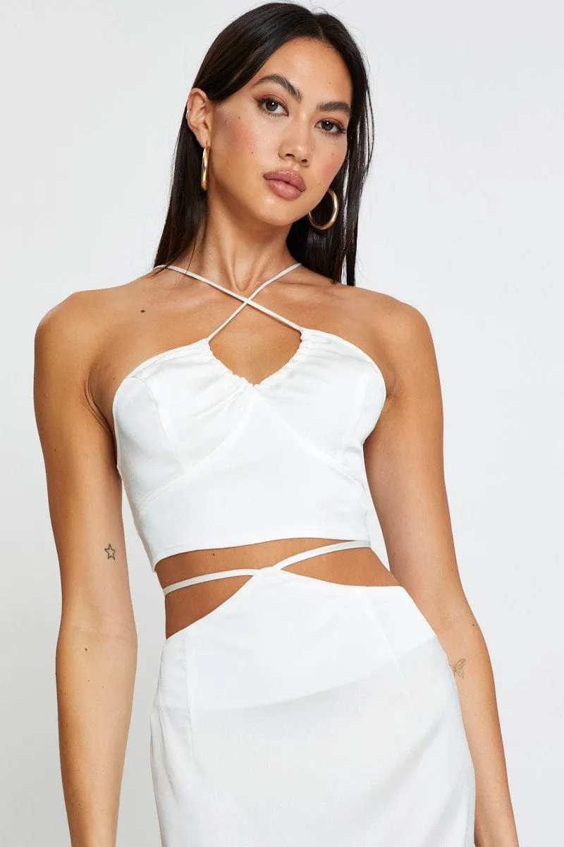 White Cami Top Halter Satin sold by Ally Fashion