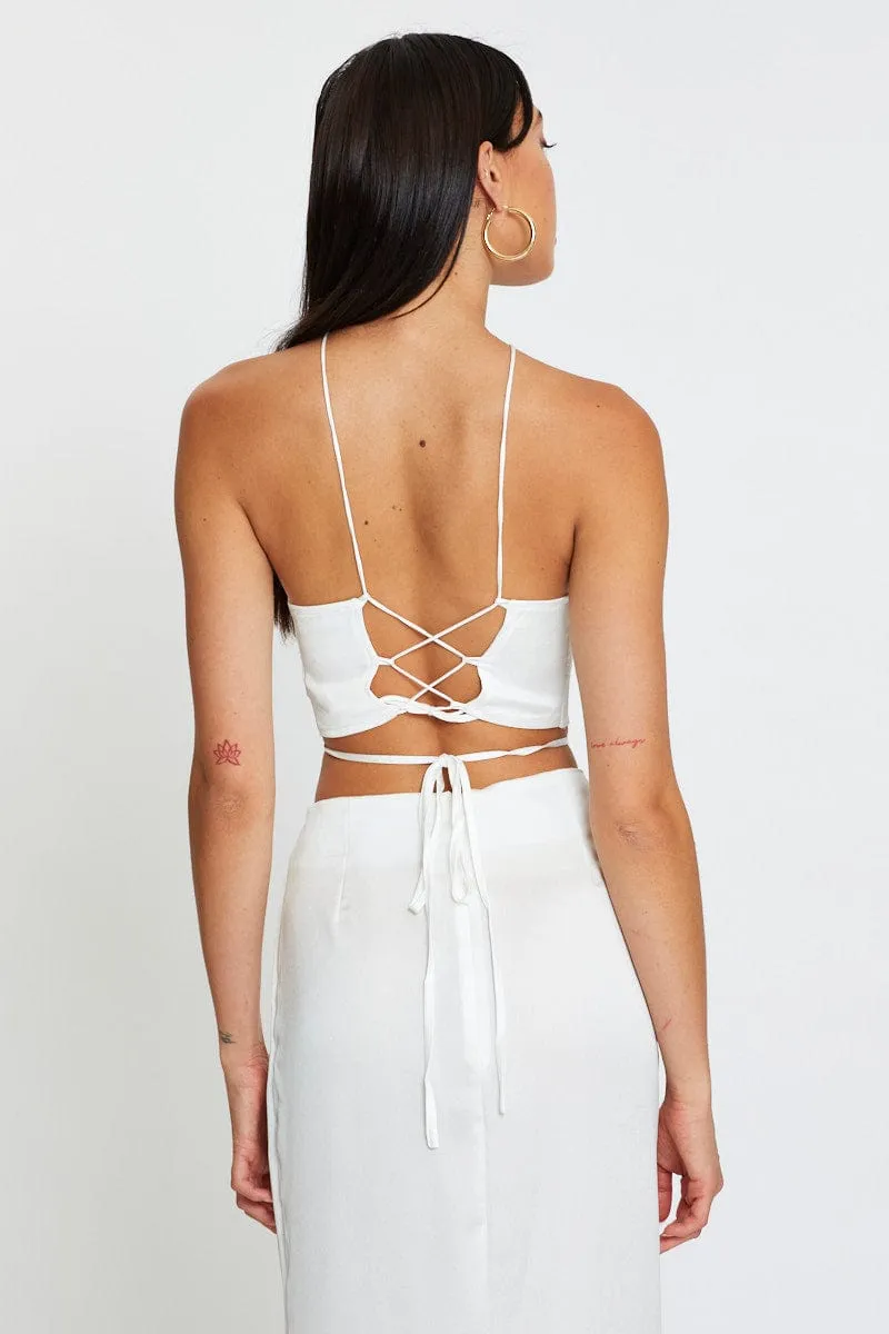 White Cami Top Halter Satin sold by Ally Fashion product image thumbnail 5