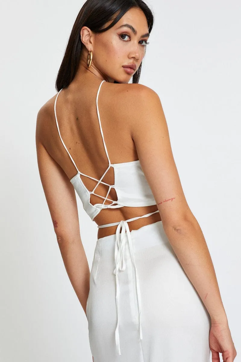 White Cami Top Halter Satin sold by Ally Fashion product image thumbnail 2