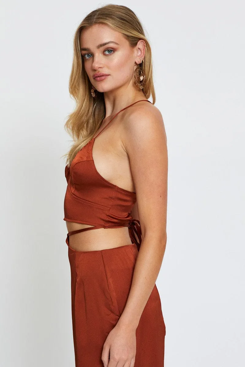 Brown Cami Top Halter Satin sold by Ally Fashion product image thumbnail 4