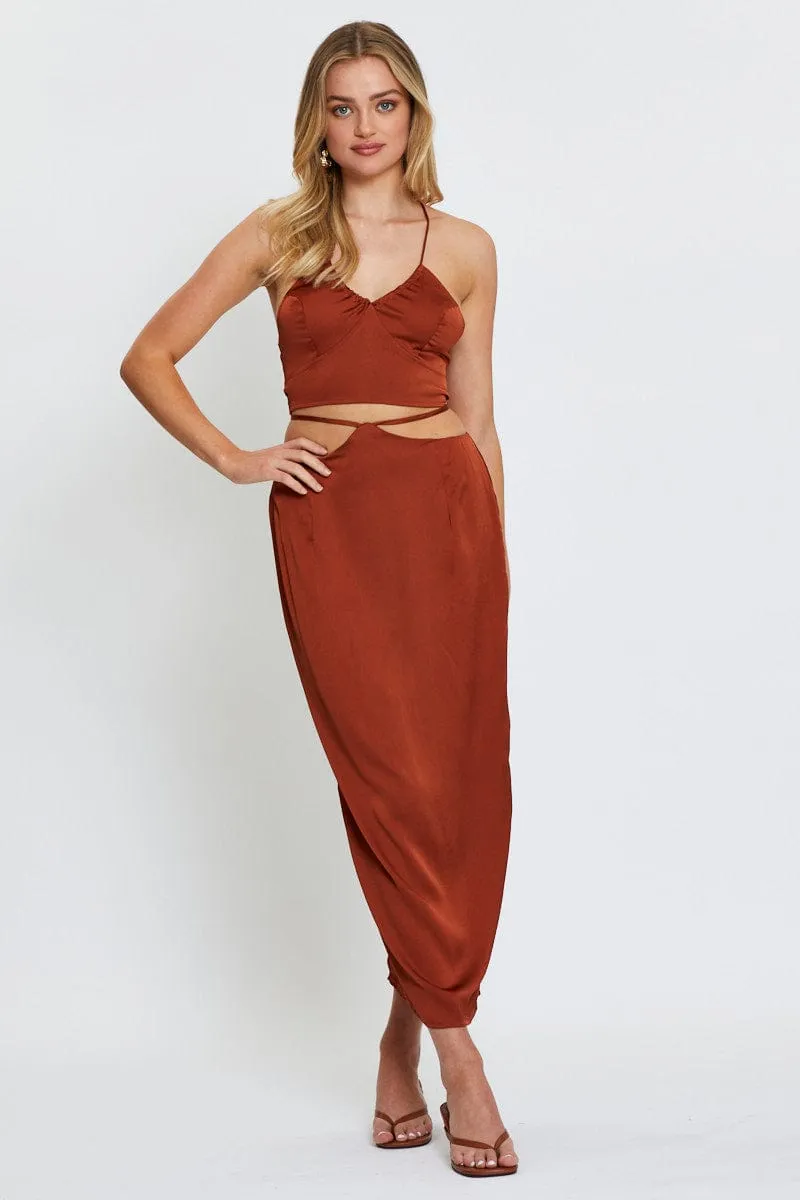 Brown Cami Top Halter Satin sold by Ally Fashion product image thumbnail 2