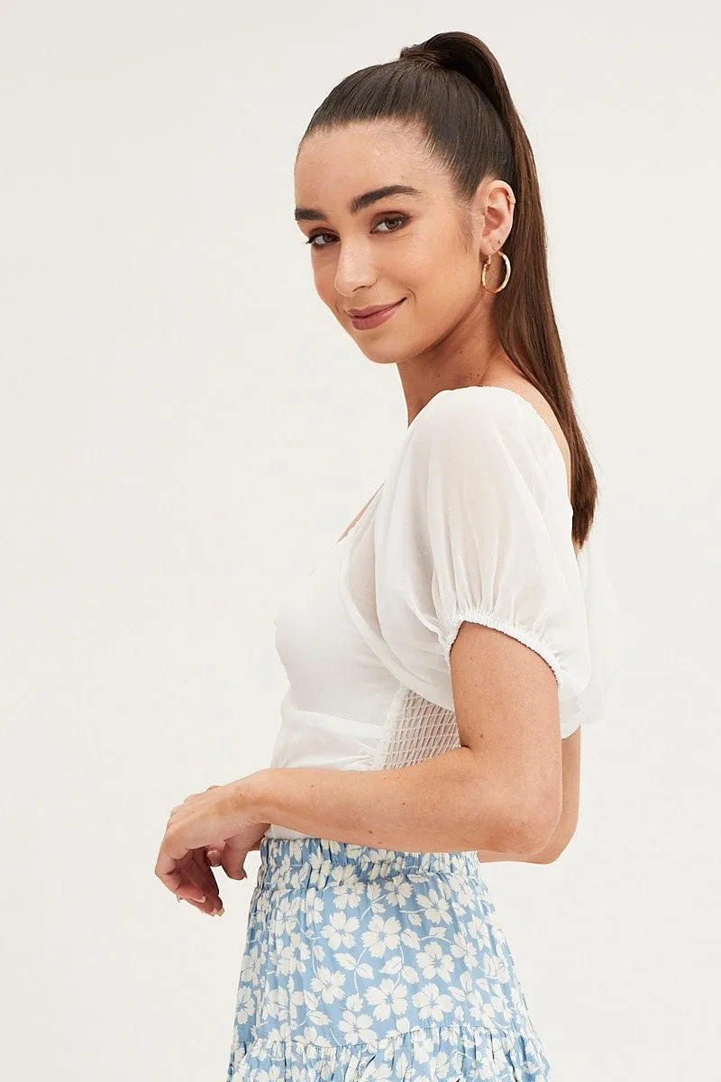 White Bodysuit Top Short Sleeve Sweetheart sold by Ally Fashion product image thumbnail 4