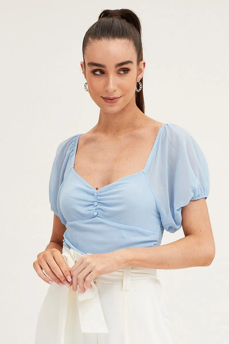 Blue Bodysuit Top Short Sleeve Sweetheart sold by Ally Fashion