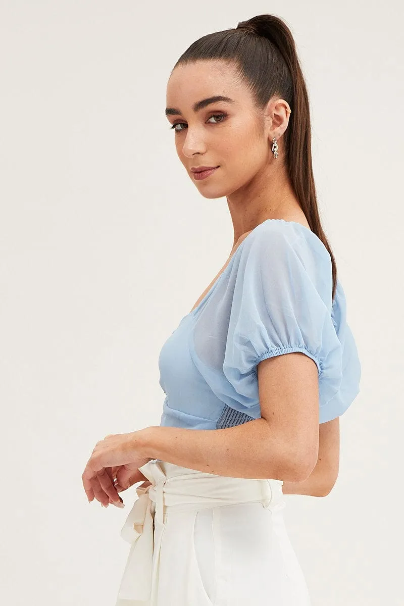 Blue Bodysuit Top Short Sleeve Sweetheart sold by Ally Fashion product image thumbnail 4