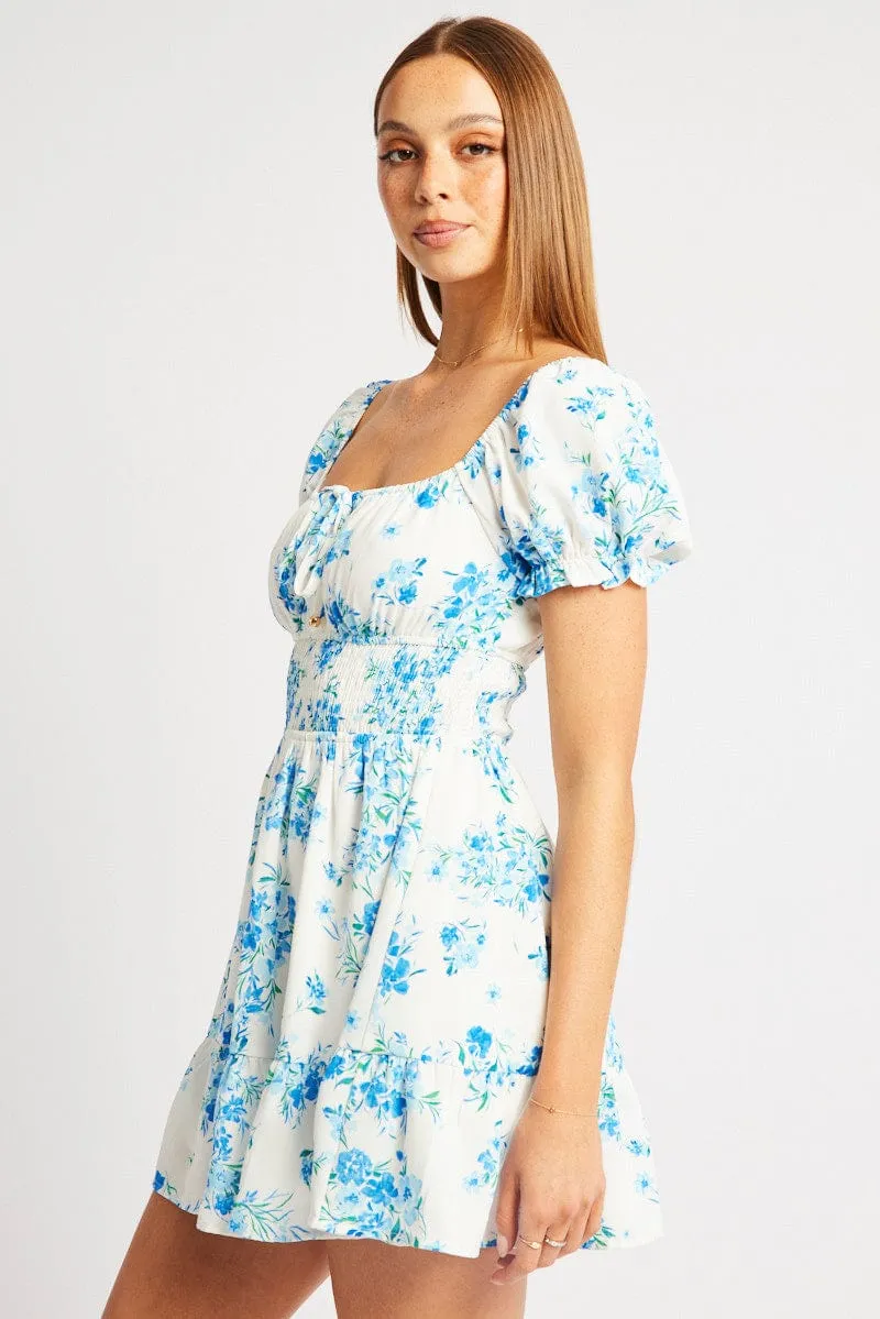 Blue Floral Fit And Flare Dress Mini sold by Ally Fashion product image thumbnail 4