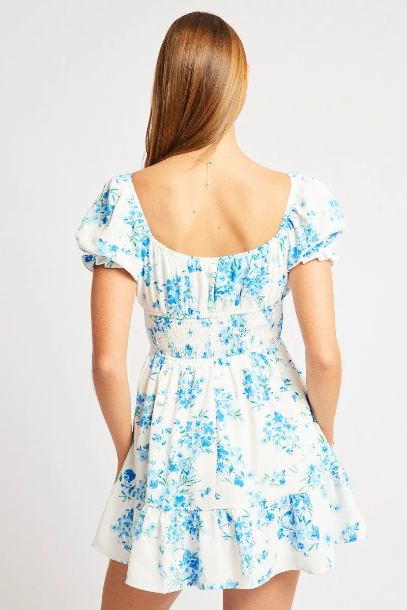 Blue Floral Fit And Flare Dress Mini sold by Ally Fashion product image thumbnail 5