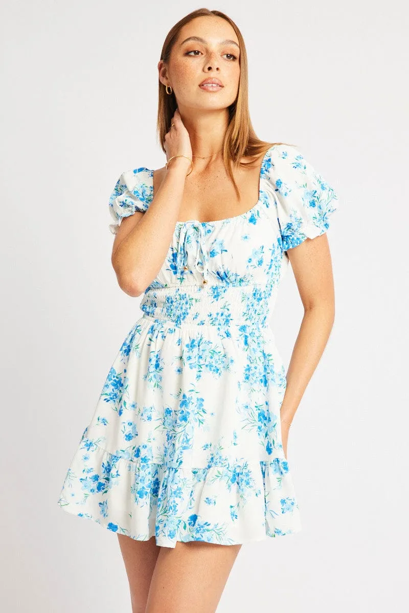Blue Floral Fit And Flare Dress Mini sold by Ally Fashion