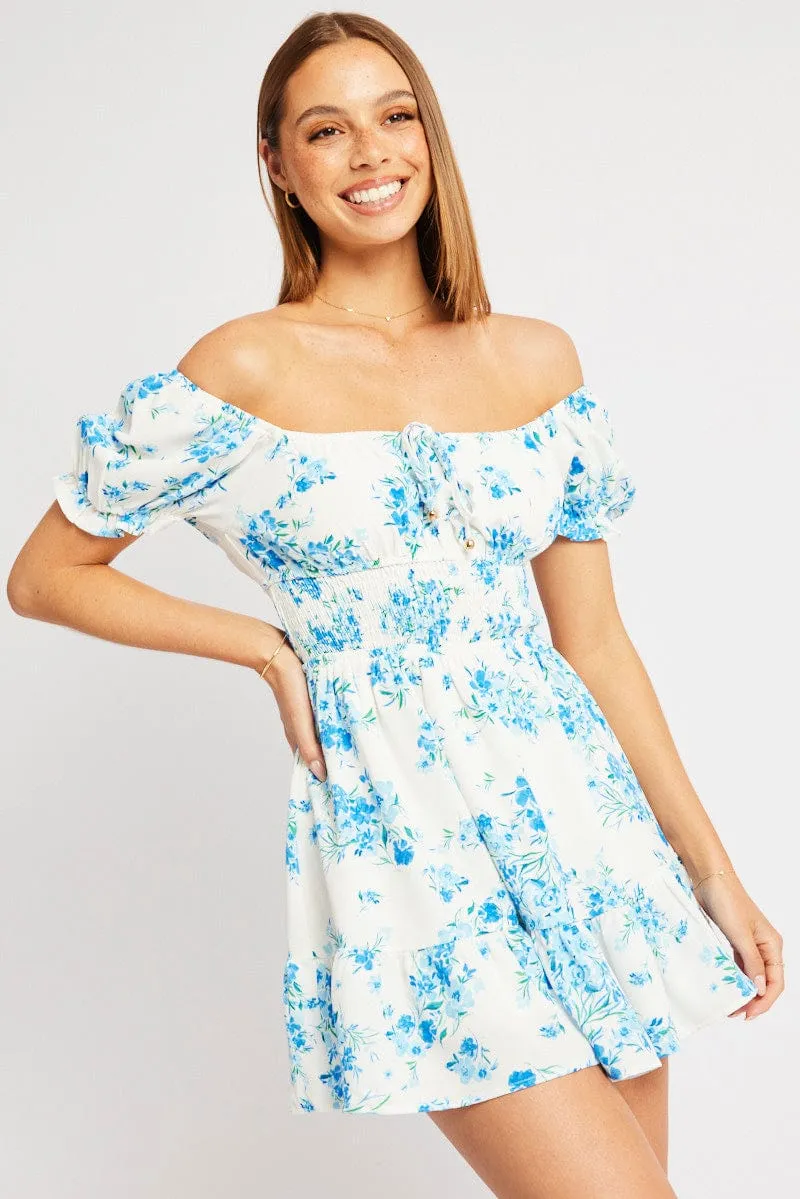 Blue Floral Fit And Flare Dress Mini sold by Ally Fashion product image thumbnail 3
