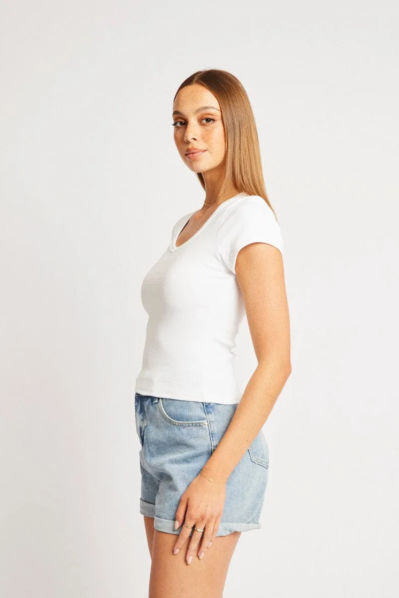 White T Shirt Short Sleeve V Neck sold by Ally Fashion product image thumbnail 4