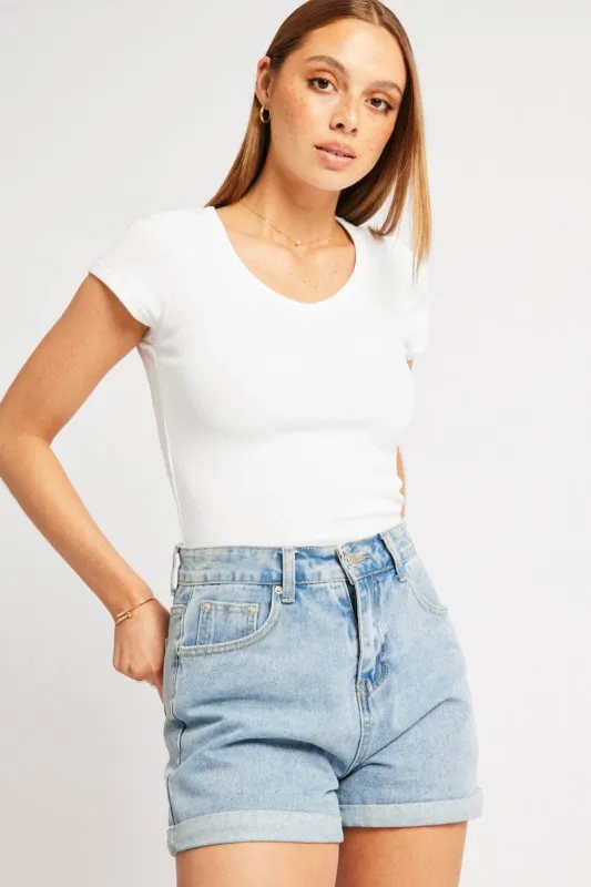 White T Shirt Short Sleeve V Neck sold by Ally Fashion