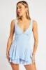 Blue Ruffle Playsuit V-Neck sold by Ally Fashion