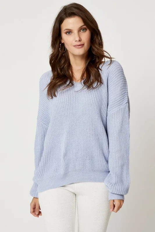 Blue V Neck Tie Back Knit sold by Ally Fashion