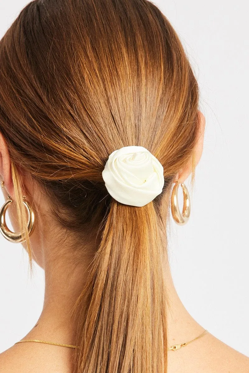 White Rosette Hair Tie sold by Ally Fashion product image thumbnail 2