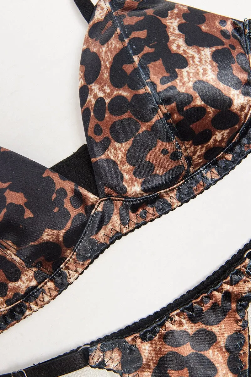 Brown Animal Print Satin Lingerie Set sold by Ally Fashion product image thumbnail 2