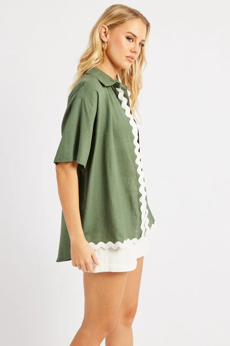 Green Relaxed Shirt Short Sleeve Ric Rac sold by Ally Fashion product image thumbnail 4