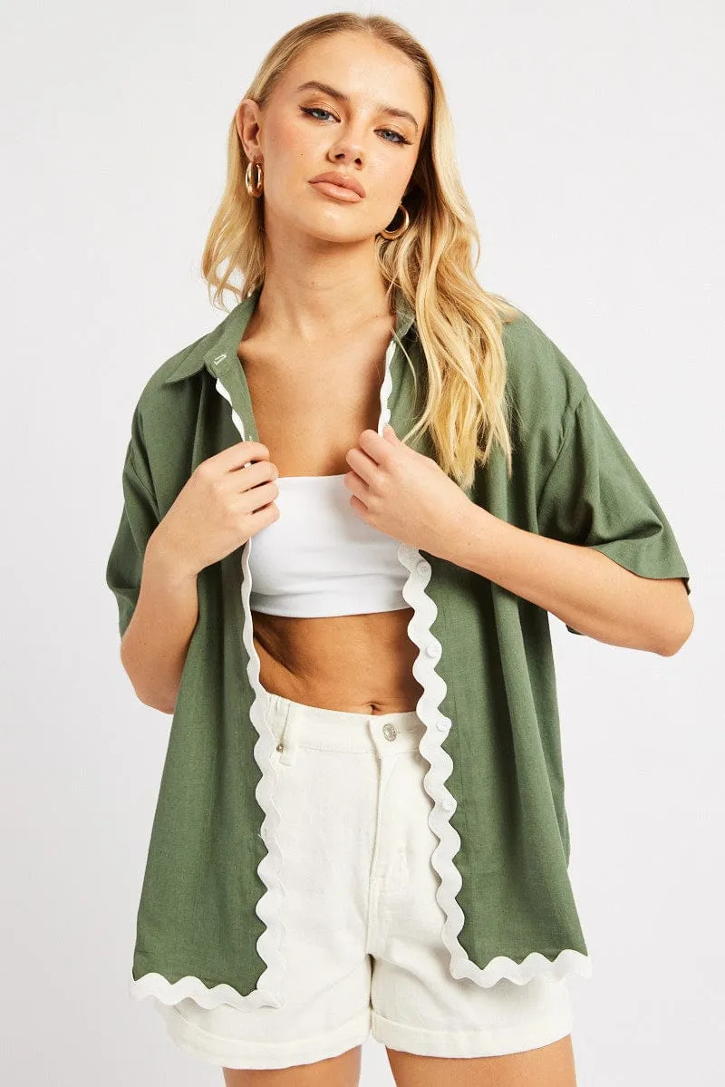 Green Relaxed Shirt Short Sleeve Ric Rac sold by Ally Fashion product image thumbnail 3