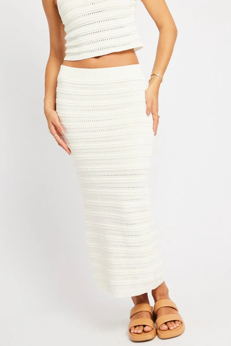 White Crochet Skirt High Rise Elastic Waistband Midi sold by Ally Fashion