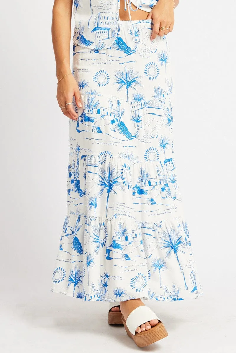 Blue Abstract Maxi Skirt Tiered High Rise Elastic Waistband sold by Ally Fashion product image thumbnail 3