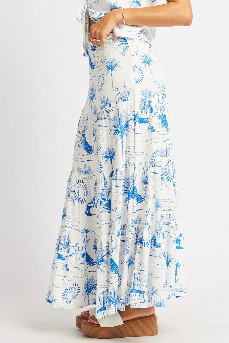 Blue Abstract Maxi Skirt Tiered High Rise Elastic Waistband sold by Ally Fashion product image thumbnail 4