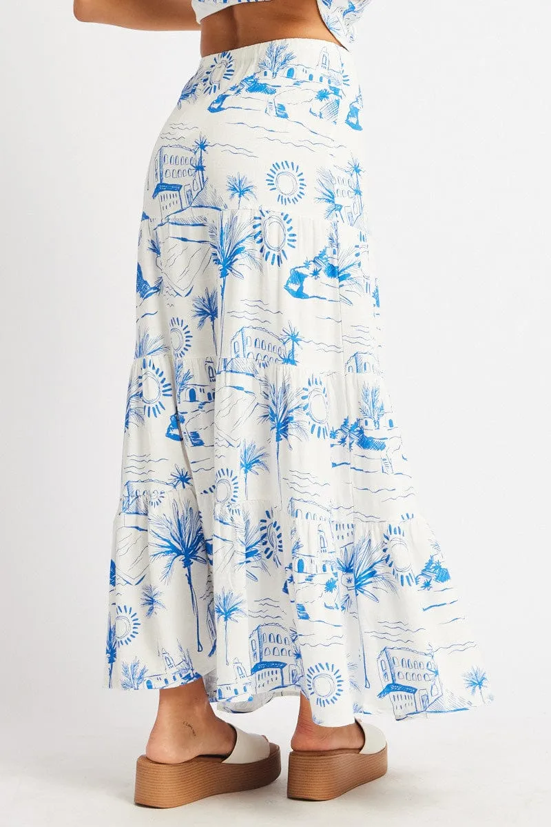 Blue Abstract Maxi Skirt Tiered High Rise Elastic Waistband sold by Ally Fashion product image thumbnail 5