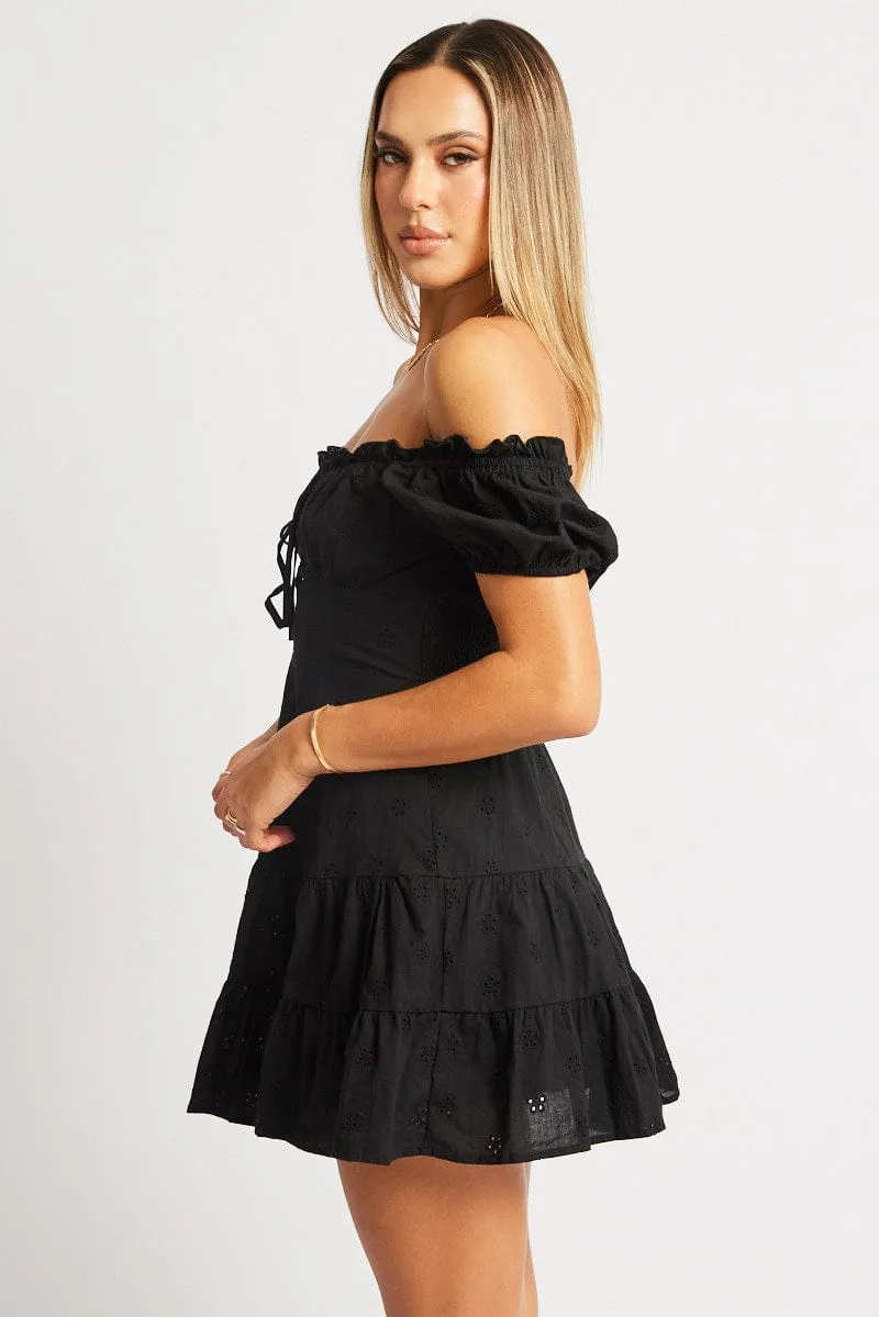 Black Fit And Flare Dress Short Sleeve Eyelet Fabric sold by Ally Fashion product image thumbnail 4