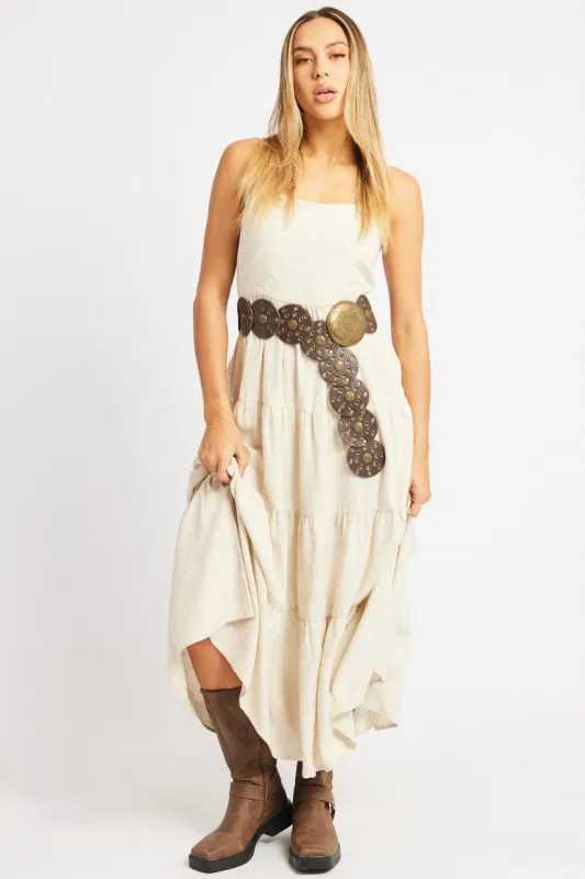 Beige Midi Dress Tiered Strappy sold by Ally Fashion