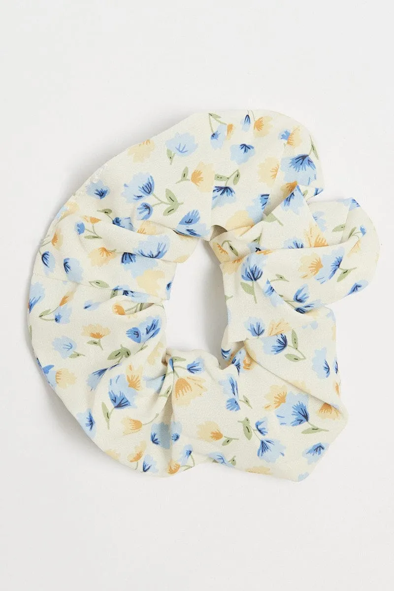 Blue Floral Scrunchie sold by Ally Fashion