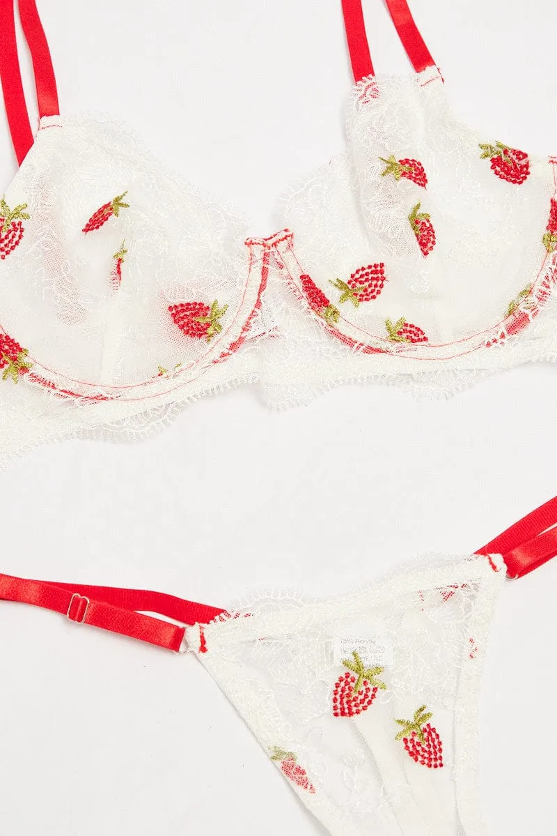 White Strawberry Embroidery Lingerie Set sold by Ally Fashion product image thumbnail 2