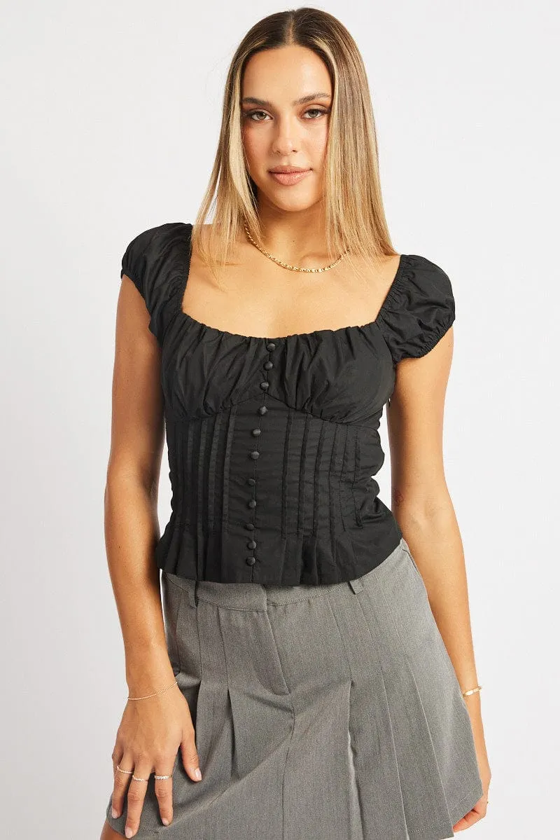 Black Milkmaid Top Short Sleeve Corset sold by Ally Fashion product image thumbnail 3