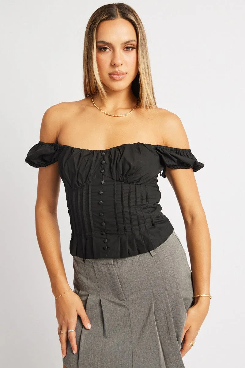 Black Milkmaid Top Short Sleeve Corset sold by Ally Fashion