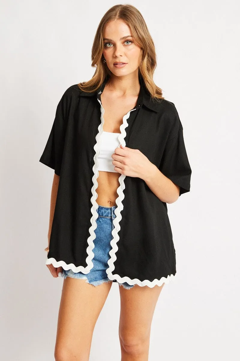 Black Relaxed Shirt Short Sleeve Ric Rac sold by Ally Fashion