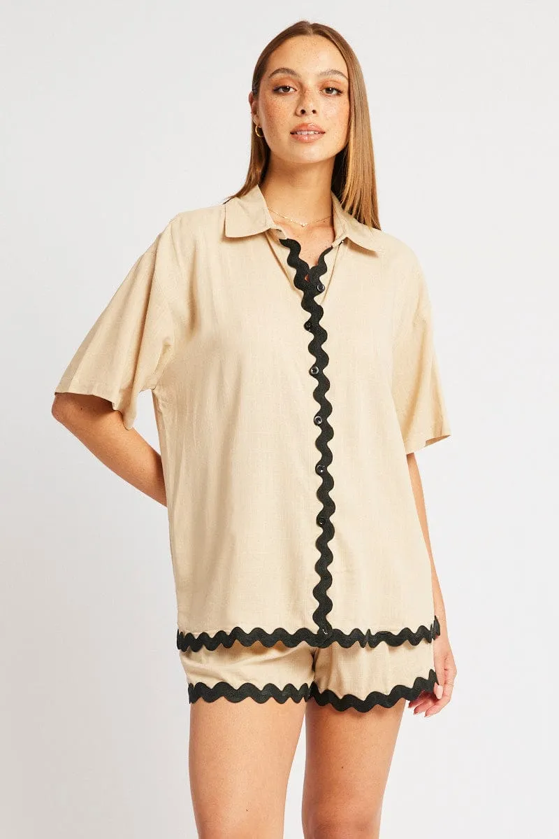 Beige Relaxed Shirt Short Sleeve Ric Rac sold by Ally Fashion product image thumbnail 3