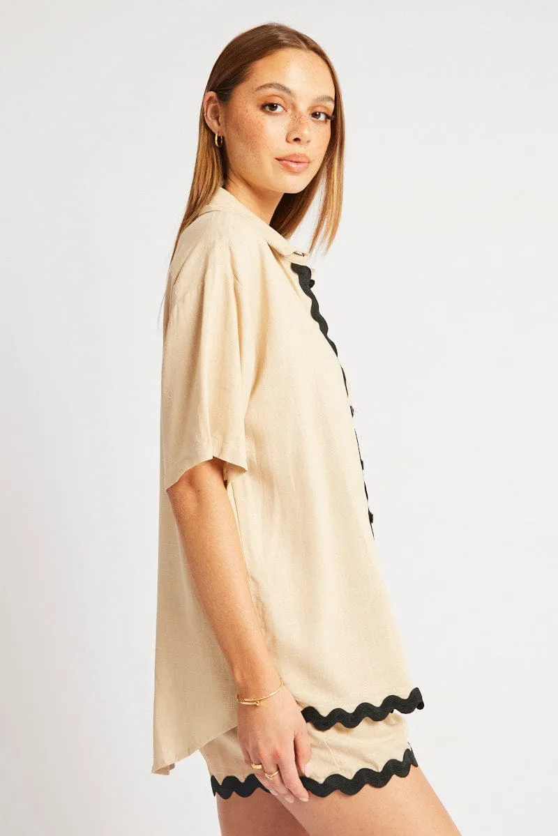 Beige Relaxed Shirt Short Sleeve Ric Rac sold by Ally Fashion product image thumbnail 4