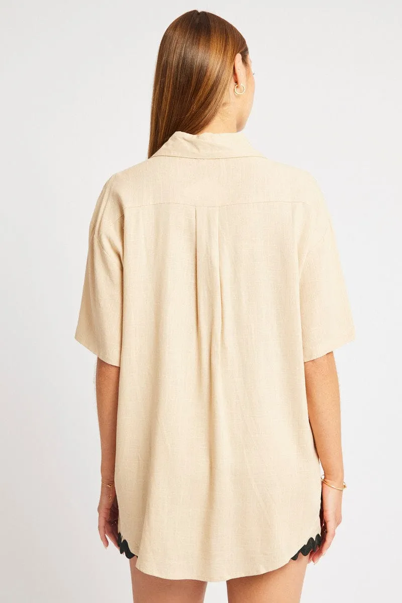 Beige Relaxed Shirt Short Sleeve Ric Rac sold by Ally Fashion product image thumbnail 5