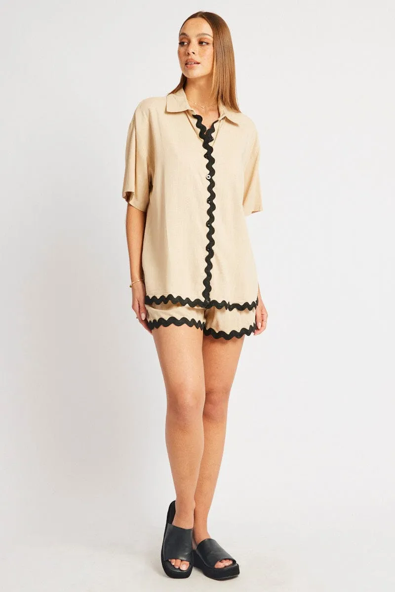Beige Relaxed Shirt Short Sleeve Ric Rac sold by Ally Fashion product image thumbnail 2