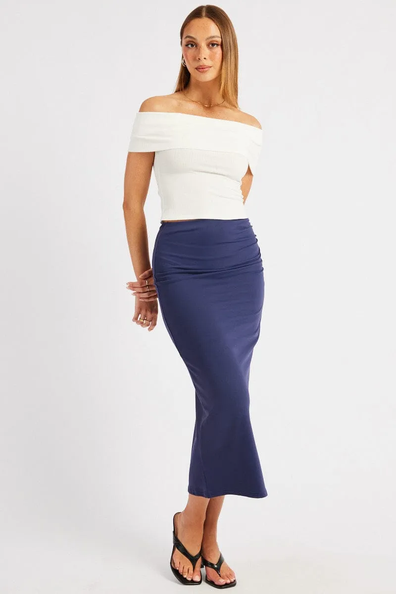 Blue Midaxi Skirt High Rise Ruched Lined Supersoft sold by Ally Fashion product image thumbnail 2