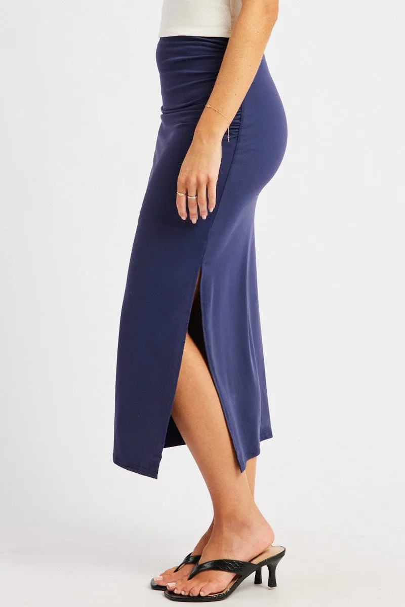 Blue Midaxi Skirt High Rise Ruched Lined Supersoft sold by Ally Fashion product image thumbnail 4