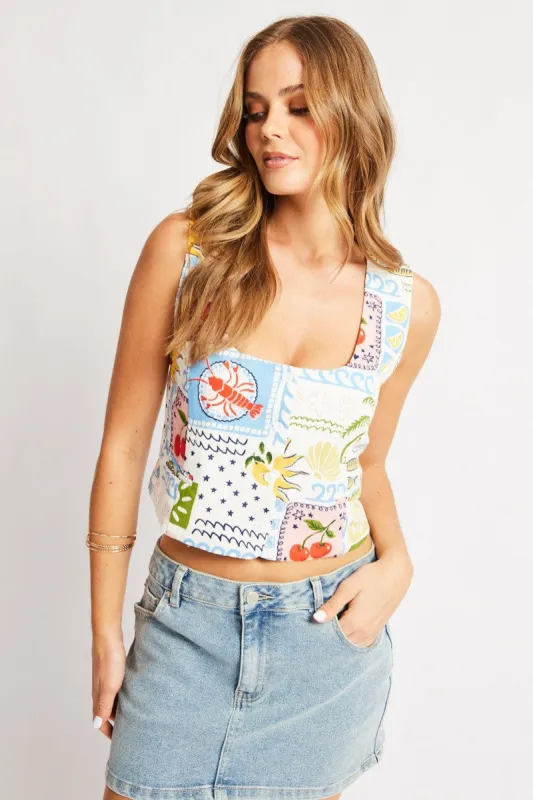 Multi Abstract Linen Vest sold by Ally Fashion