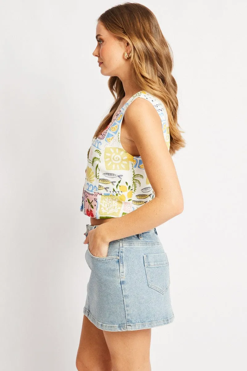 Multi Abstract Linen Vest sold by Ally Fashion product image thumbnail 4