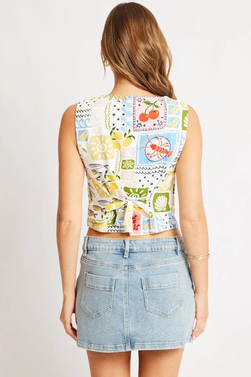 Multi Abstract Linen Vest sold by Ally Fashion product image thumbnail 5