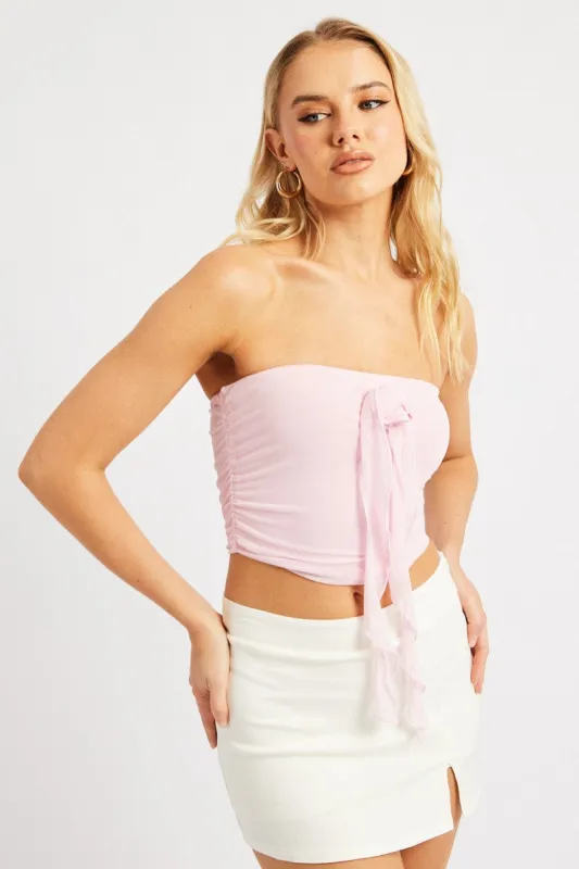 Pink Bandeau Top Mesh Rosette sold by Ally Fashion
