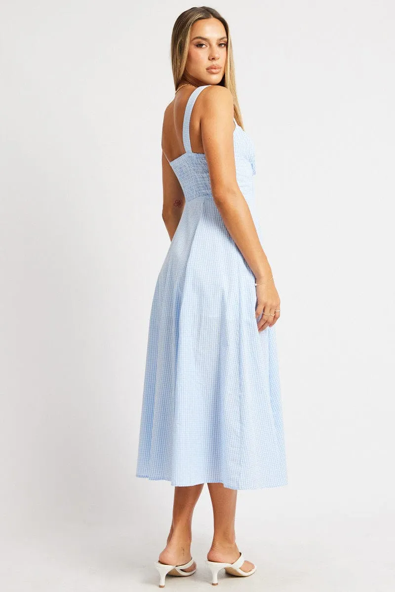 Blue Check Midi Dress Gathered Bust sold by Ally Fashion product image thumbnail 5