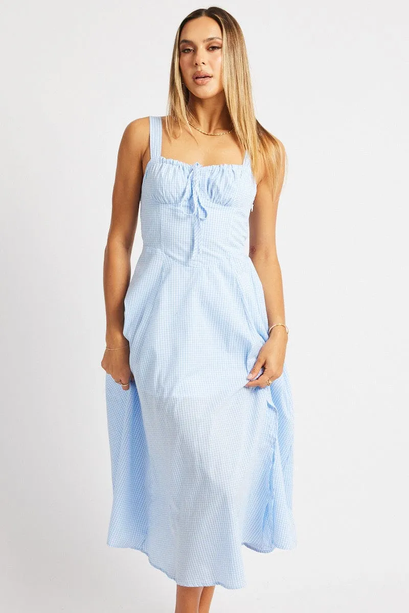 Blue Check Midi Dress Gathered Bust sold by Ally Fashion product image thumbnail 3