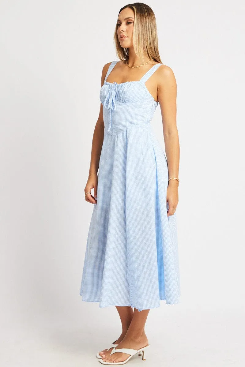 Blue Check Midi Dress Gathered Bust sold by Ally Fashion product image thumbnail 4