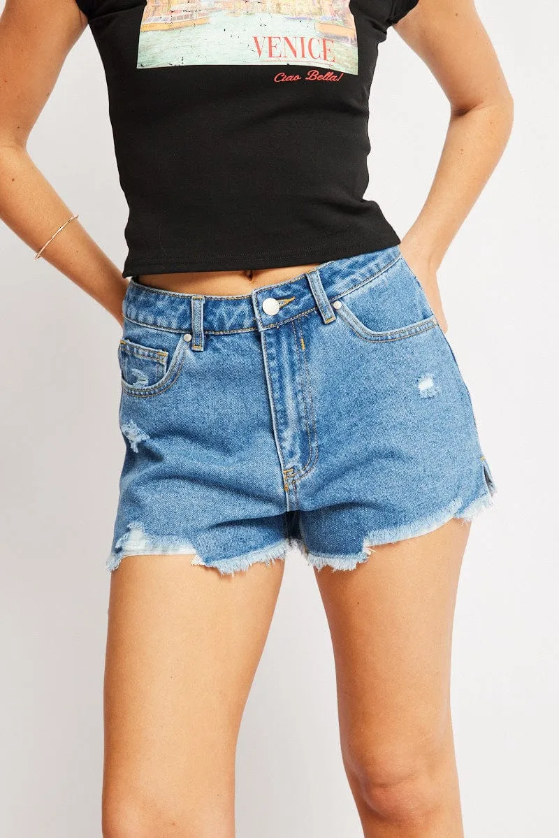 Denim Ripped Denim Short Mid Rise sold by Ally Fashion