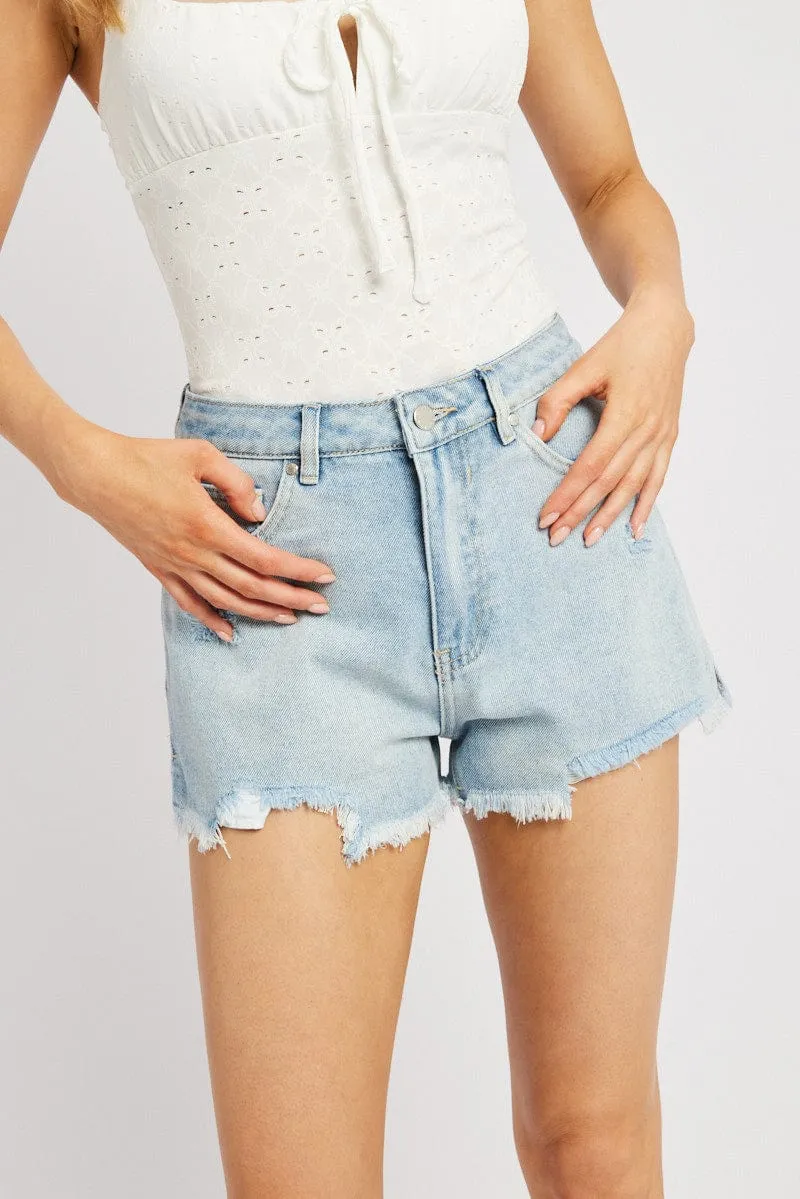 Denim Ripped Denim Short Mid Rise sold by Ally Fashion