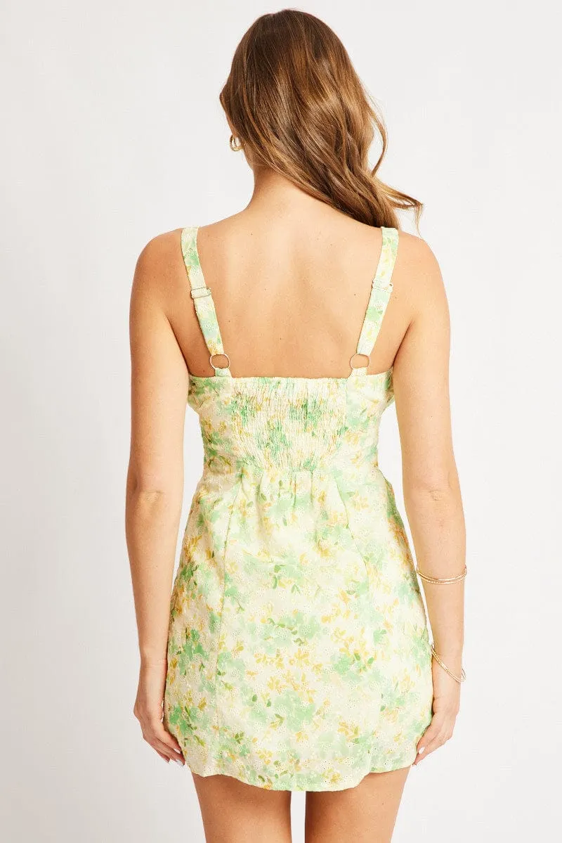 Green Floral Mini Dress Ruched Bust sold by Ally Fashion product image thumbnail 5