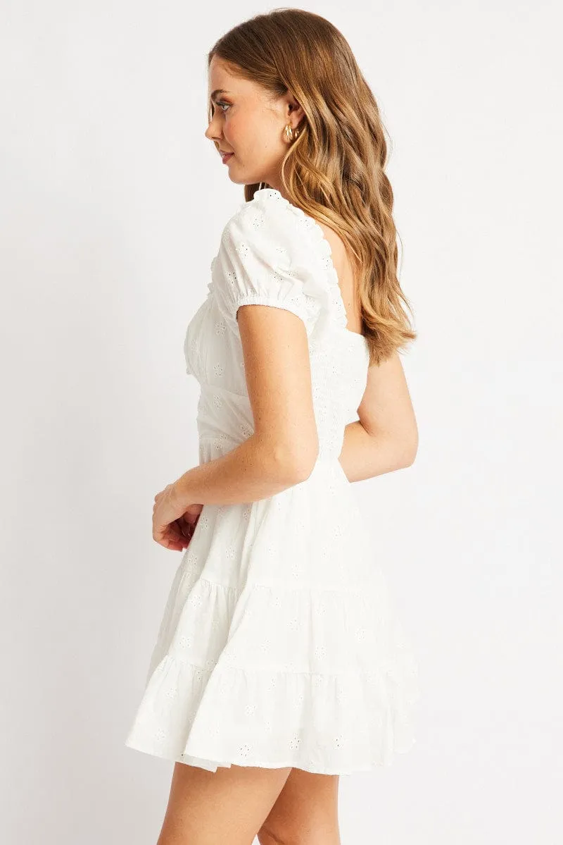 White Fit And Flare Dress Short Sleeve Eyelet Fabric sold by Ally Fashion product image thumbnail 4