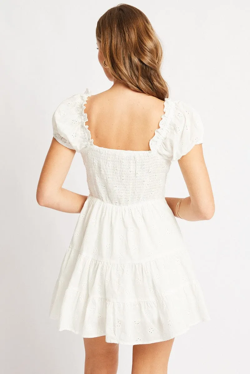 White Fit And Flare Dress Short Sleeve Eyelet Fabric sold by Ally Fashion product image thumbnail 5