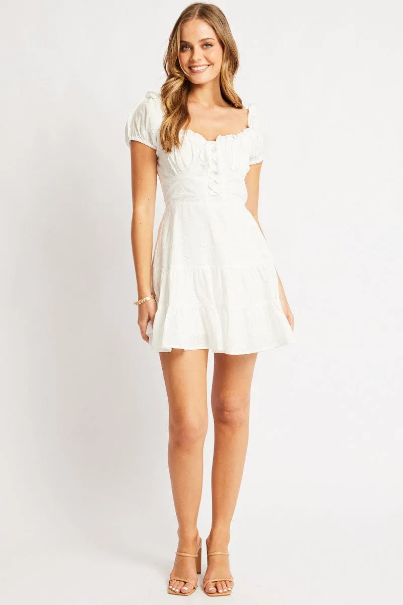 White Fit And Flare Dress Short Sleeve Eyelet Fabric sold by Ally Fashion product image thumbnail 2